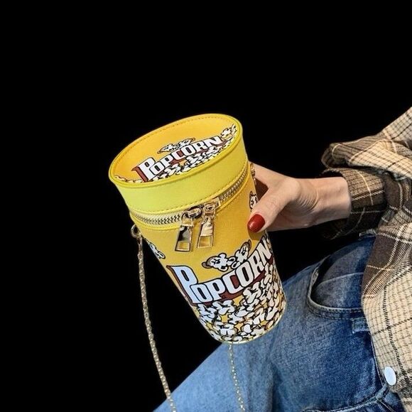 Yellow Popcorn Crossbody Bag/Purse – Fun Popcorn Pattern, Gold Chain Strap, New - Picture 5 of 7